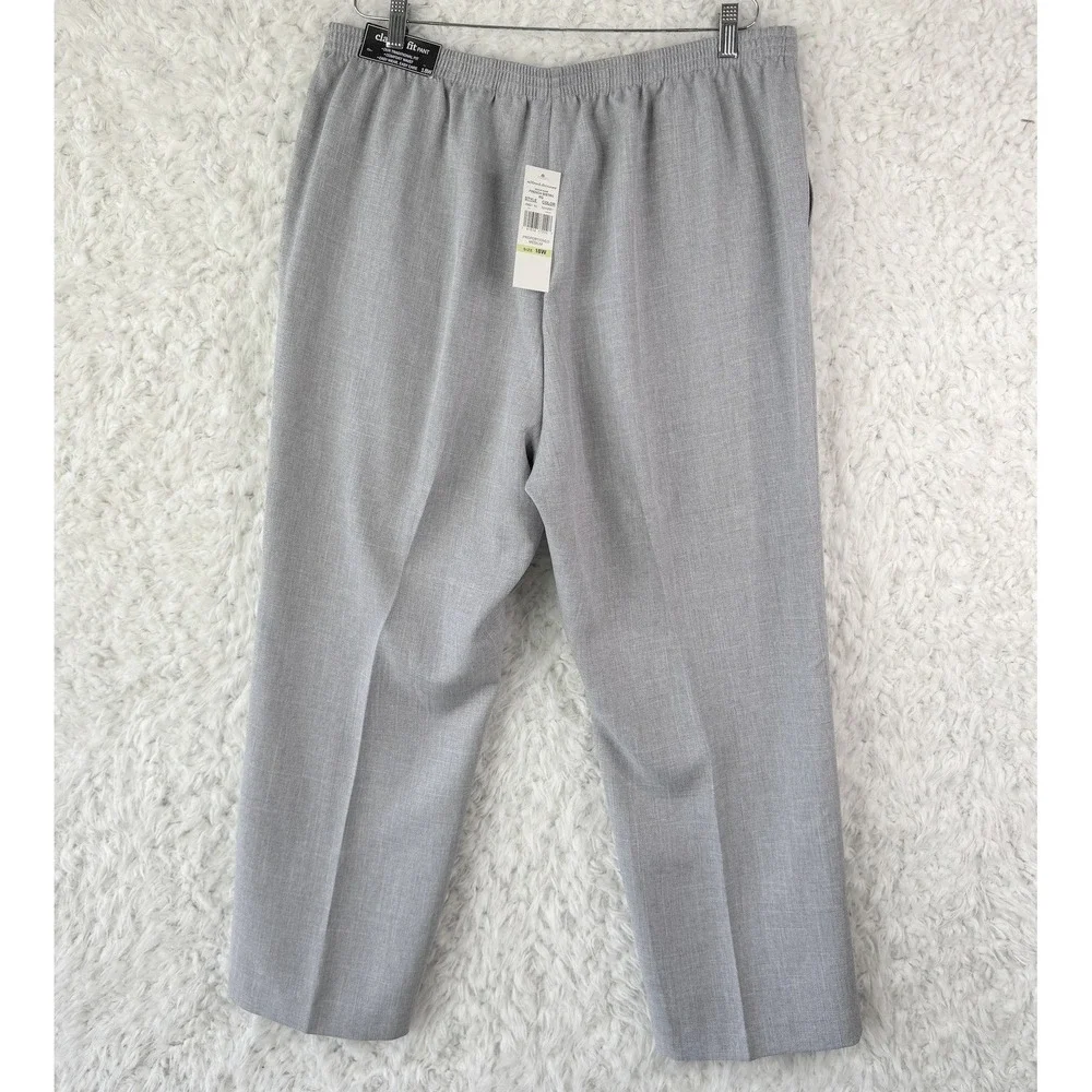 Alfred Dunner Pants Womens 18W Gray Straight Twill Pull On Elastic Waist Pockets